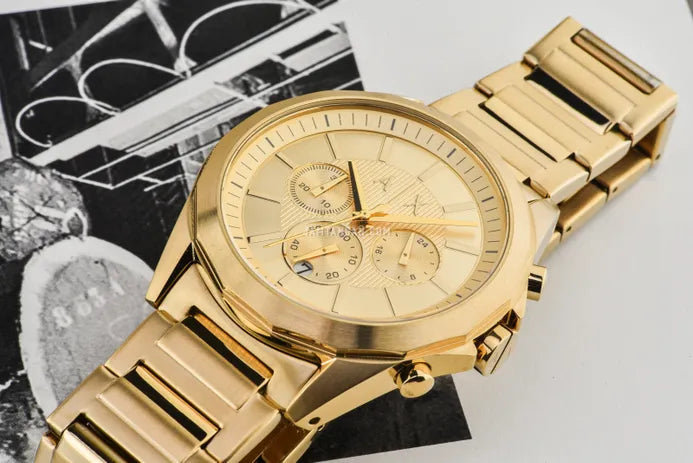  Shop Authentic Armani Exchange Drexler Chronograph Gold Dial Gold Steel Strap Watch For Men - AX2602 - Luxxuri