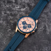  Shop Authentic Armani Exchange Hampton Chronograph Rose Gold Dial Blue Silicone Strap Watch For Men - AX1730 - Luxxuri