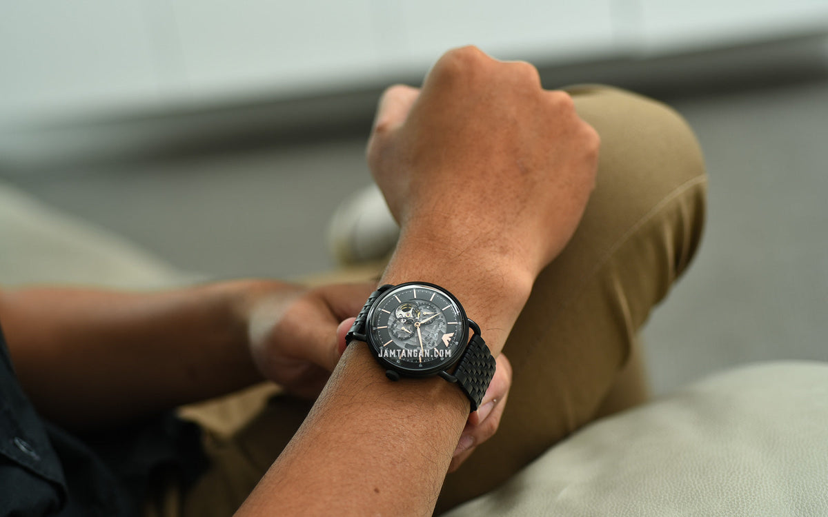  Shop Authentic Emporio Armani Automatic Multifunction Black Dial Black Mesh Bracelet Watch For Men - AR60025 - Luxxuri