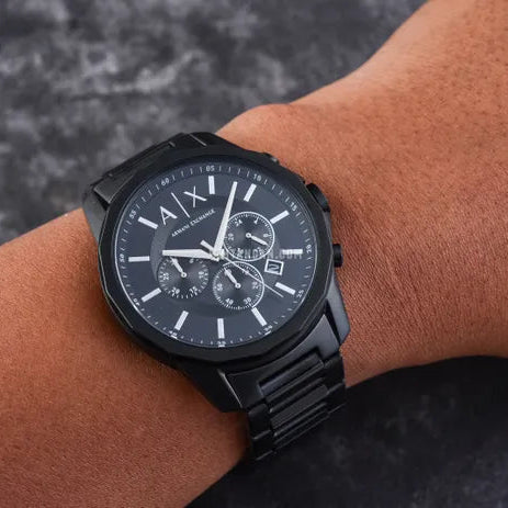  Shop Authentic Armani Exchange Banks Chronograph Black Dial Black Steel Strap Watch For Men - AX1722 - Luxxuri