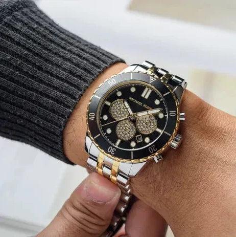  Shop Authentic Michael Kors Cunningham Chronograph Black Dial Two Tone Steel Strap Watch For Men - MK8964 - Luxxuri