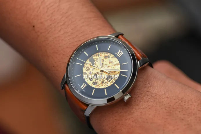  Shop Authentic Fossil Neutra Automatic Luggage Skeleton Blue Dial Brown Leather Strap Watch for Men - ME3160 - Luxxuri