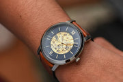  Shop Authentic Fossil Neutra Automatic Luggage Skeleton Blue Dial Brown Leather Strap Watch for Men - ME3160 - Luxxuri