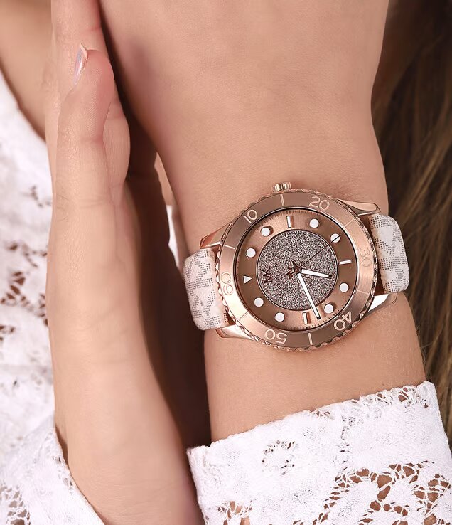  Shop Authentic Michael Kors Runway Quartz Rose Gold Dial White Leather Strap Watch For Women - MK6980 - Luxxuri