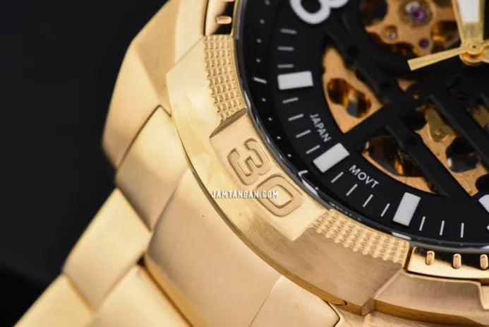  Shop Authentic Fossil Bronson Automatic Skeleton Black Dial Gold Steel Strap Watch for Men - ME3257 - Luxxuri