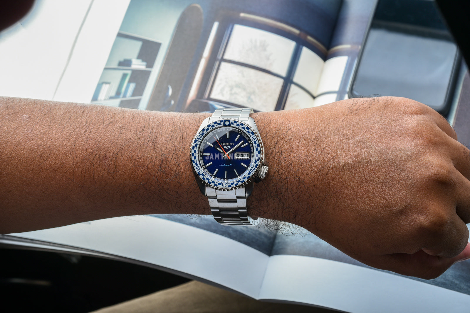  Shop Authentic Seiko 5 Sports Petrol Blue Checker Flag Special Edition Blue Dial Silver Steel Strap Watch For Men - SRPK65K1 - Luxxuri