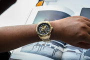  Shop Authentic Fossil Bronson Automatic Skeleton Black Dial Gold Steel Strap Watch for Men - ME3257 - Luxxuri