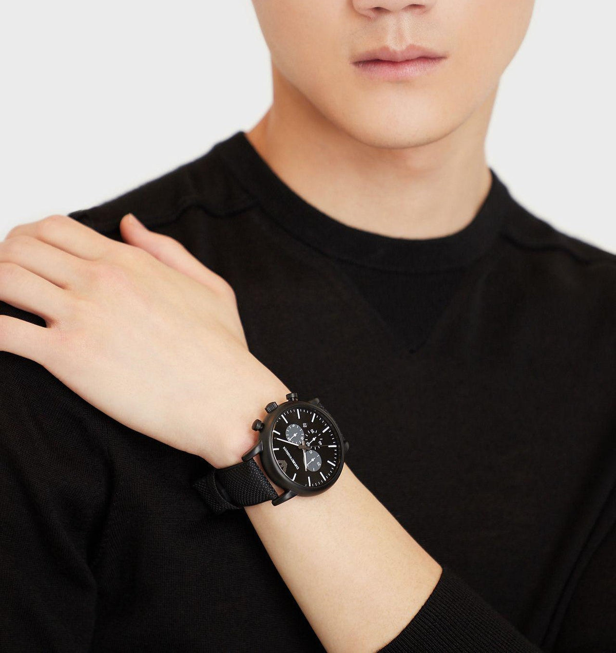  Shop Authentic Emporio Armani Luigi Analog Black Dial Black Leather Strap Watch For Men - AR11450 - Luxxuri