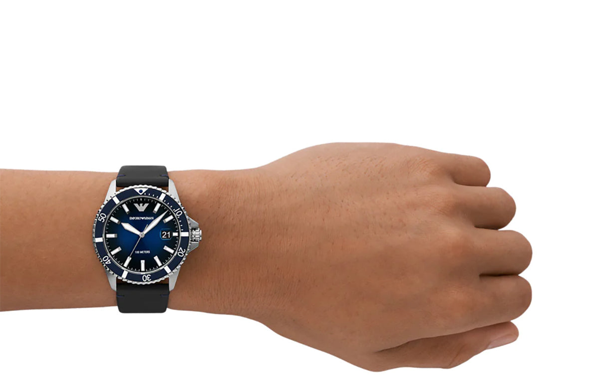  Shop Authentic Emporio Armani Diver Three-Hand Quartz Blue Dial Blue Leather Strap Watch For Men - AR11516 - Luxxuri