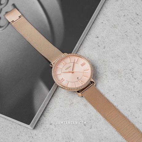  Shop Authentic Fossil Jacqueline Quartz Rose Gold Dial Rose Gold Mesh Strap Watch for Women - ES4628 - Luxxuri