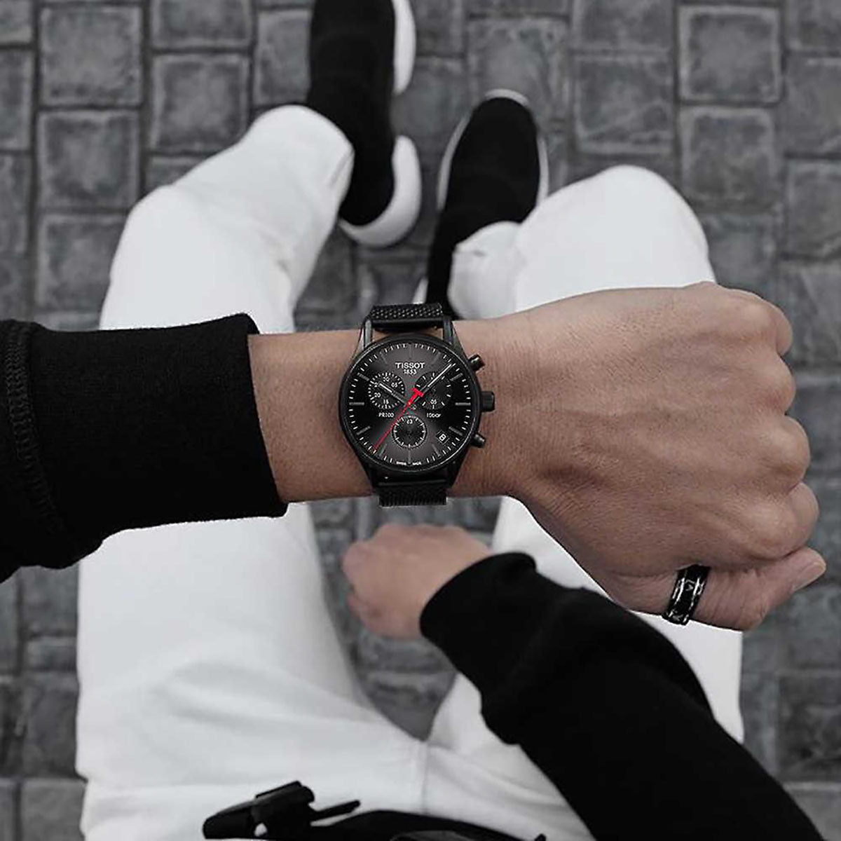  Shop Authentic Tissot T Classic PR 100 Chronograph Black Dial Black Mesh Bracelet Watch For Men - T101.417.33.051.00 - Luxxuri