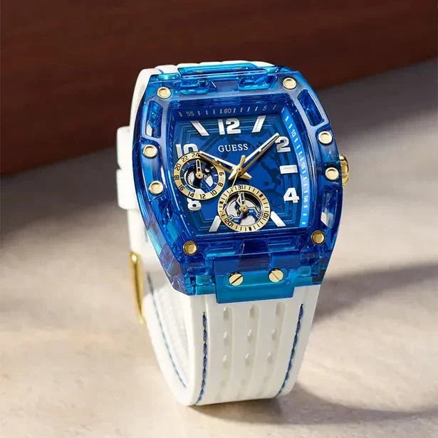  Shop Authentic Guess Phoenix Analog Blue Dial White Silicone Strap Watch For Men - GE0499G6 - Luxxuri