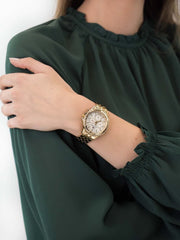  Shop Authentic Tommy Hilfiger Ari Multifunction Diamonds Silver Dial Gold Steel Strap Watch for Women - 1781977 - Luxxuri
