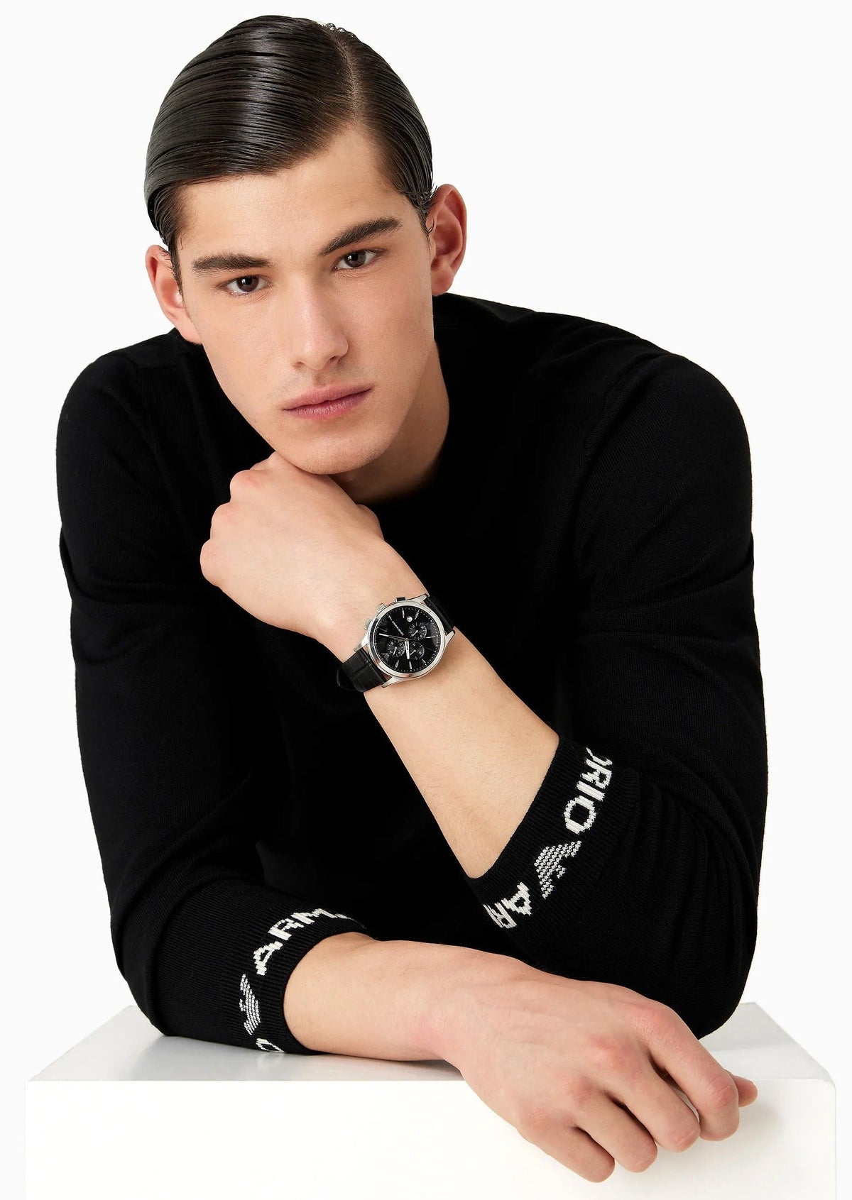  Shop Authentic Emporio Armani Paolo Chronograph Black Dial Black Leather Strap Watch For Men - AR11530 - Luxxuri