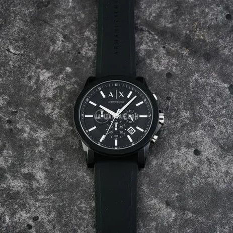  Shop Authentic Armani Exchange Outerbanks Chronograph Black Dial Black Silicone Strap Watch For Men - AX1326 - Luxxuri