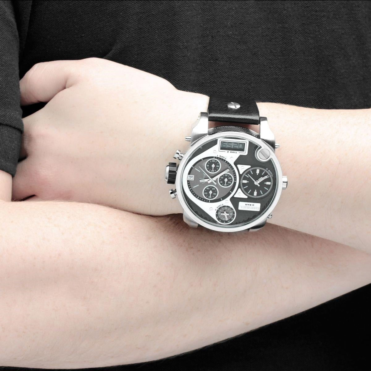  Shop Authentic Diesel Mr Daddy Chronograph White Dial Black Leather Strap Watch For Men - DZ7125 - Luxxuri