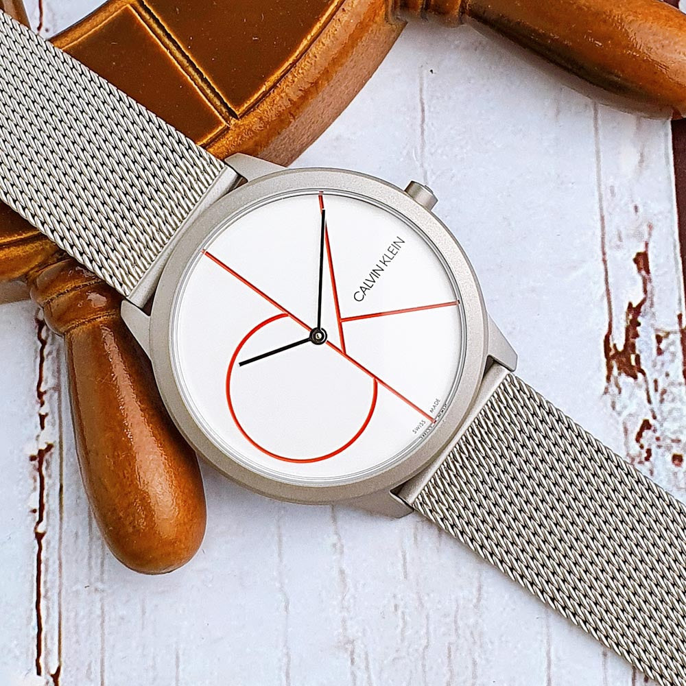  Shop Authentic Calvin Klein Minimal White Dial Silver Mesh Bracelet Watch for Men - K3M51152 - Luxxuri
