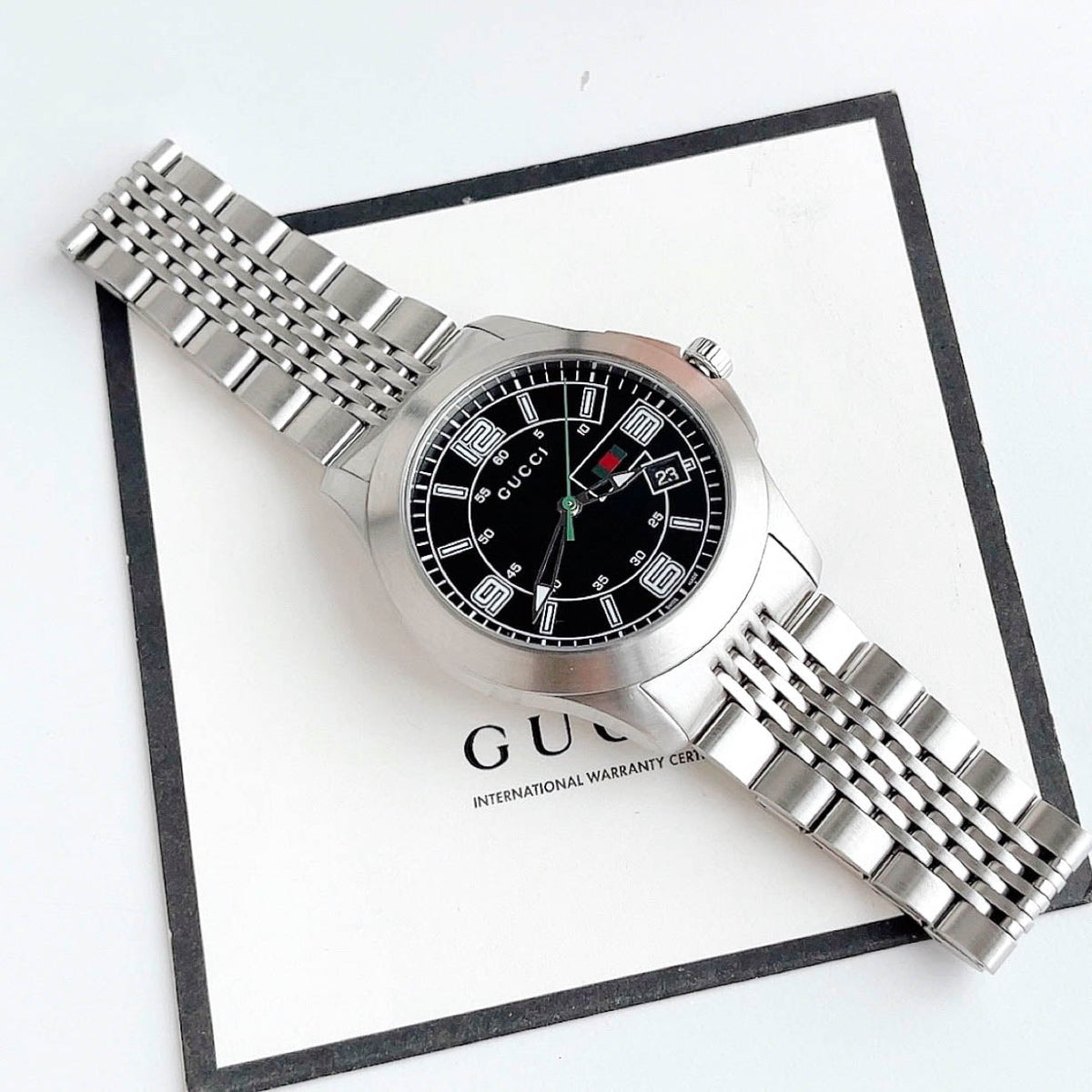  Shop Authentic Gucci G Timeless Black Dial Silver Steel Strap Watch For Men - YA126201 - Luxxuri
