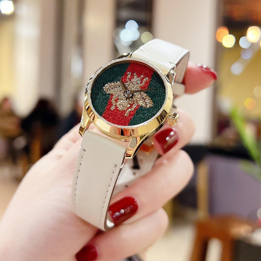  Shop Authentic Gucci G Timeless Quartz Red & Green Dial Beige Leather Strap Watch For Women - YA1265009 - Luxxuri
