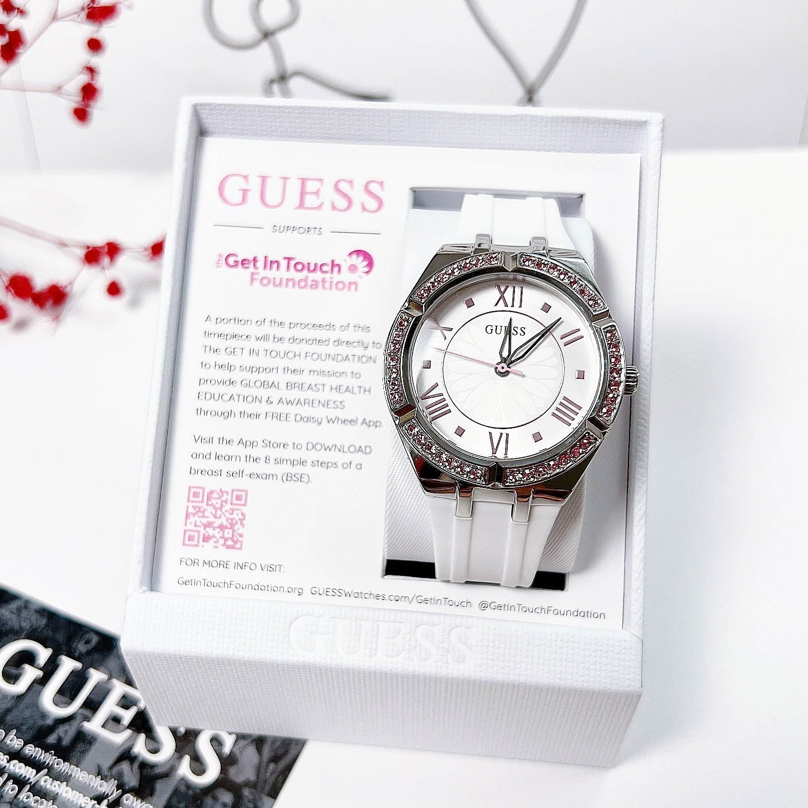  Shop Authentic Guess Sparkling Silver Dial White Rubber Strap Watch For Women - GW0032L1 - Luxxuri