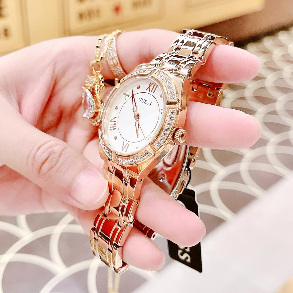  Shop Authentic Guess Cosmo Diamonds Silver Dial Rose Gold Steel Strap Watch For Women - GW0033L3 - Luxxuri