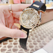  Shop Authentic Guess Frontier Diamonds Gold Dial Black Rubber Strap Watch For Women - W1160L1 - Luxxuri