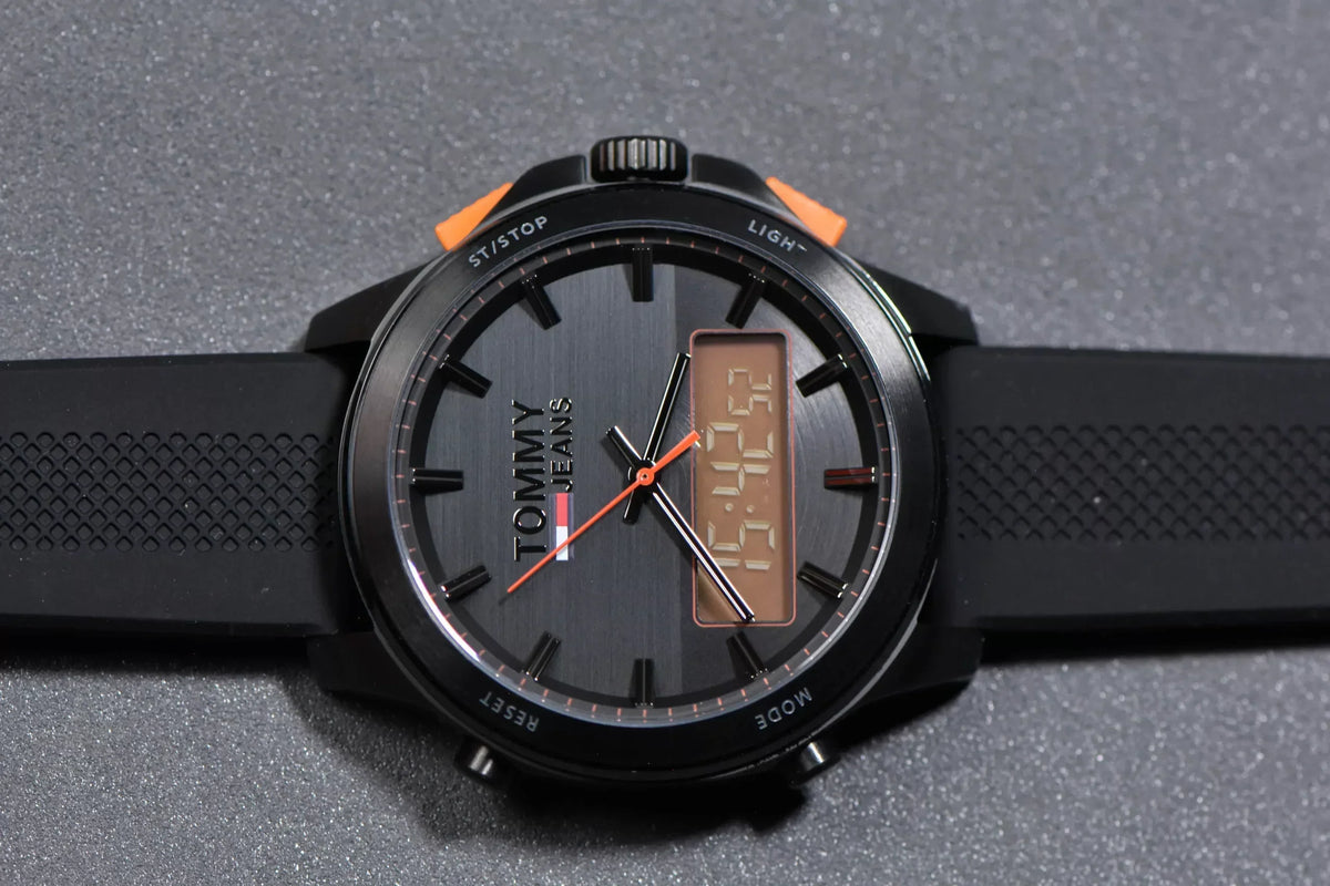  Shop Authentic Tommy Hilfiger Jeans Analog Black Dial Black Silicone Strap Watch For Men - 1791763 - Luxxuri
