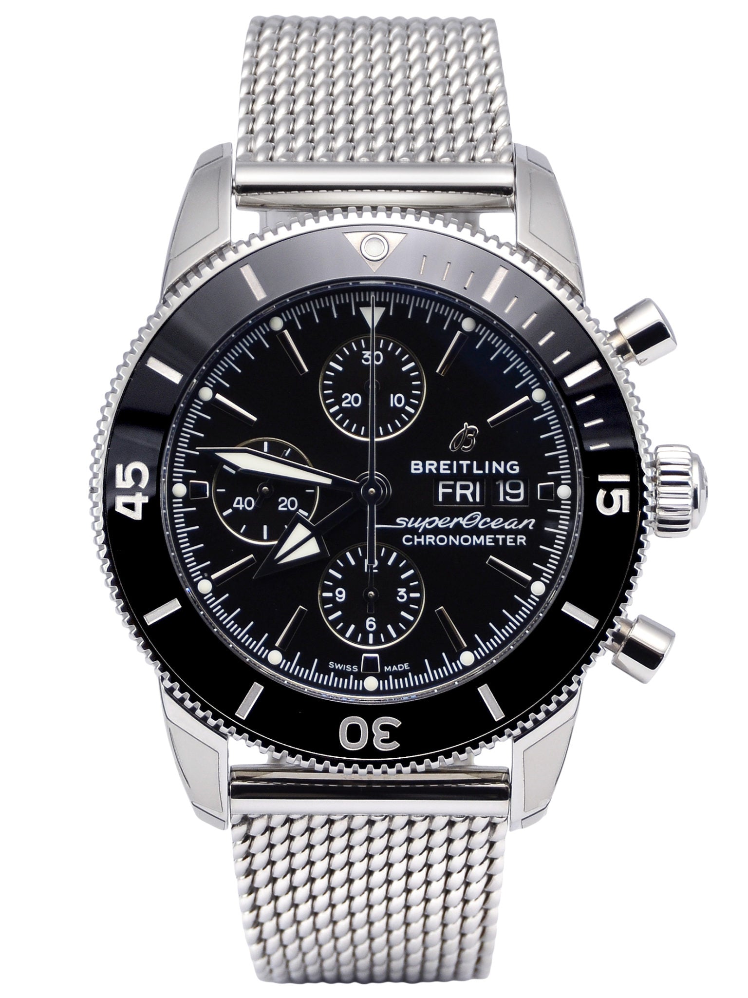  Shop Authentic Breitling Superocean Heritage Chronograph 44 Black Dial Silver Mesh Bracelet Watch for Men - A13313121B1A1 - Luxxuri