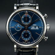  Shop Authentic IWC Portofino Chronograph Blue Dial Black Leather Strap Watch for Men - IW391036 - Luxxuri