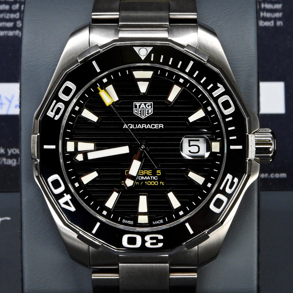  Shop Authentic Tag Heuer Aquaracer Black Dial Silver Steel Strap Strap Watch for Men - WAY201A.BA0927 - Luxxuri