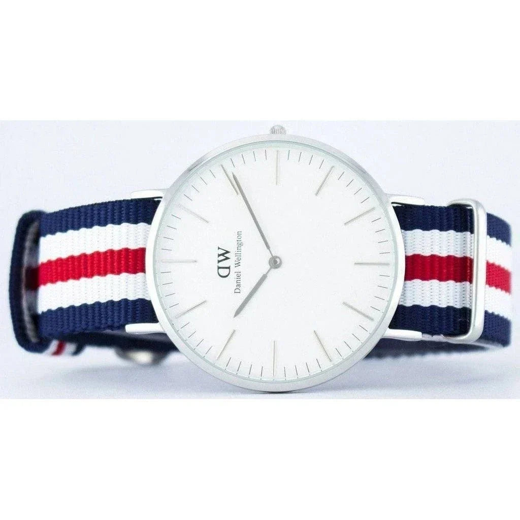  Shop Authentic Daniel Wellington Classic Canterbury White Dial Two Tone Nylon Strap Watch For Men - DW00100016 - Luxxuri