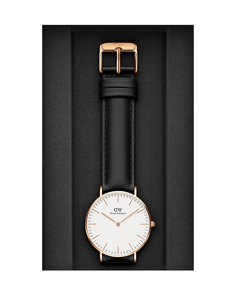  Shop Authentic Daniel Wellington Classic Sheffield White Dial Black Leather Strap Watch for Women - DW00100036 - Luxxuri