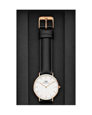  Shop Authentic Daniel Wellington Classic Sheffield White Dial Black Leather Strap Watch for Women - DW00100036 - Luxxuri
