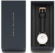  Shop Authentic Daniel Wellington Classic Sheffield White Dial Black Leather Strap Watch For Women - DW00100076 - Luxxuri