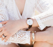  Shop Authentic Daniel Wellington Dapper Bristol White Dial Brown Leather Strap Watch For Women - DW00100094 - Luxxuri