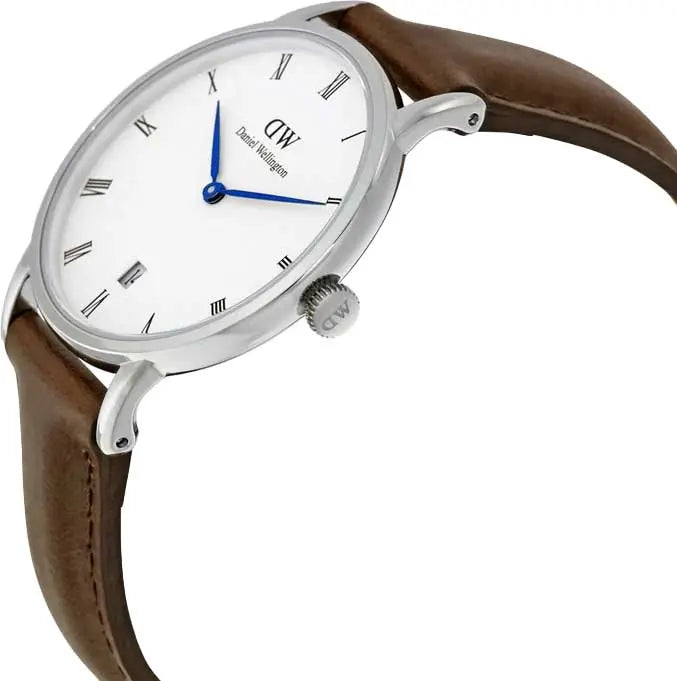  Shop Authentic Daniel Wellington Dapper Bristol White Dial Brown Leather Strap Watch For Women - DW00100098 - Luxxuri