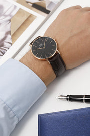  Shop Authentic Daniel Wellington Classic York Black Dial Brown Leather Strap Watch For Men - DW00100128 - Luxxuri