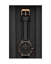  Shop Authentic Daniel Wellington Classic Sheffield Black Dial Black Leather Strap Watch For Women - DW00100139 - Luxxuri