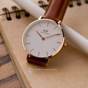 Shop Authentic Daniel Wellington Petite Durham White Dial Brown Leather Strap Watch For Women - DW00100172 - Luxxuri