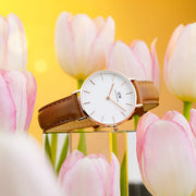  Shop Authentic Daniel Wellington Petite Durham White Dial Brown Leather Strap Watch For Women - DW00100172 - Luxxuri