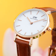  Shop Authentic Daniel Wellington Classic Petite St Mawes White Dial Brown Leather Strap Watch For Women - DW00100231 - Luxxuri