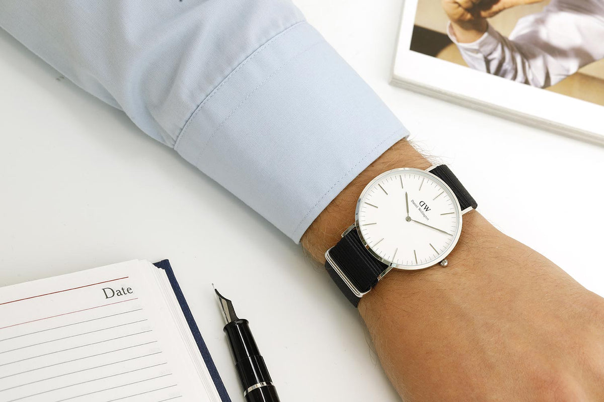  Shop Authentic Daniel Wellington Classic Cornwall White Dial Black Nylon Strap Watch For Men - DW00100258 - Luxxuri