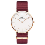  Shop Authentic Daniel Wellington Classic Roselyn White Dial Maroon Nylon Strap Watch For Women - DW00100267 - Luxxuri
