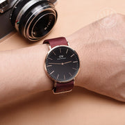 Shop Authentic Daniel Wellington Classic Roselyn Black Dial Maroon Nylon Strap Watch For Women - DW00100269 - Luxxuri