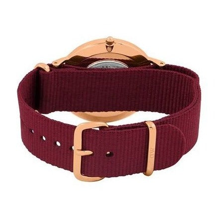  Shop Authentic Daniel Wellington Classic Roselyn Black Dial Maroon Nylon Strap Watch For Women - DW00100273 - Luxxuri