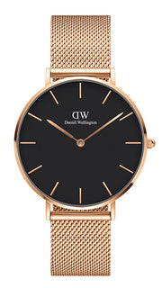  Shop Authentic Daniel Wellington Petite Melrose Black Dial Rose Gold Mesh Strap Watch For Women - DW00100303 - Luxxuri