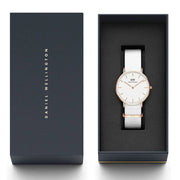  Shop Authentic Daniel Wellington Classic Dover White Dial White Nylon Strap Watch For Women - DW00100309 - Luxxuri