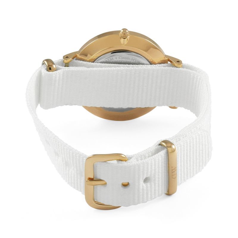  Shop Authentic Daniel Wellington Classic Petite Dover White Dial White Nylon Strap Watch For Women - DW00100313 - Luxxuri