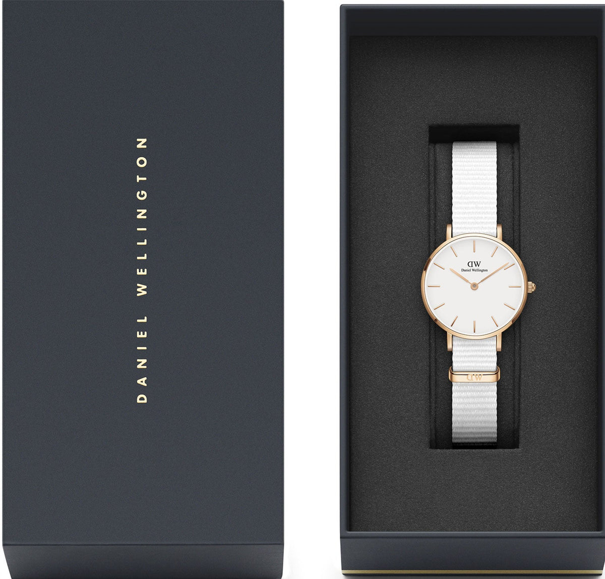  Shop Authentic Daniel Wellington Classic Petite Dover White Dial White Nylon Strap Watch For Women - DW00100313 - Luxxuri