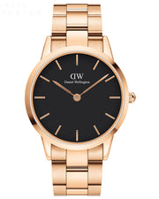 Daniel Wellington Iconic Link Black Dial Rose Gold Steel Strap Watch For Men - DW00100344